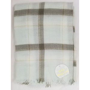 Plaid Blanket Scarf Lightweight Aqua Gold Grey New